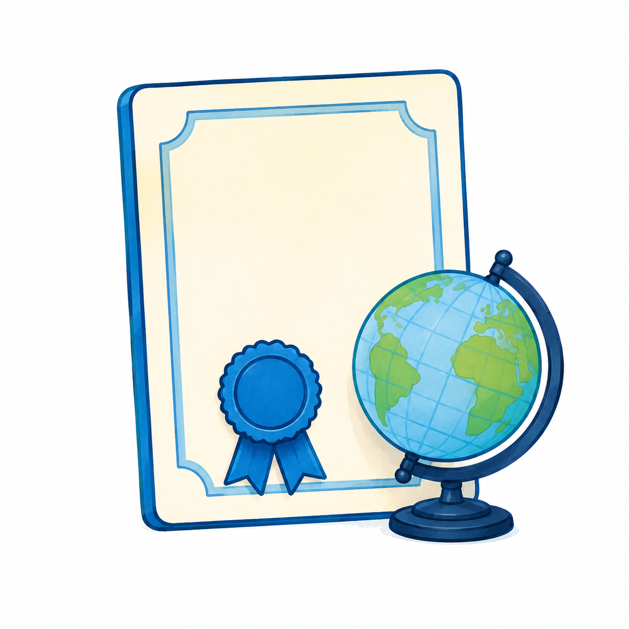 Certificado con sello y globo terráqueo que representan la apostilla y el reconocimiento internacional
